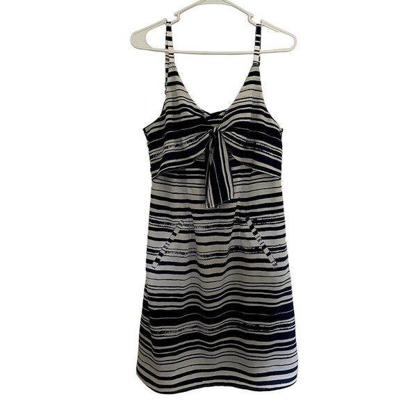 Cabi navy and white striped summer v-neck bow sundress spaghetti strap pockets - Picture 1 of 5
